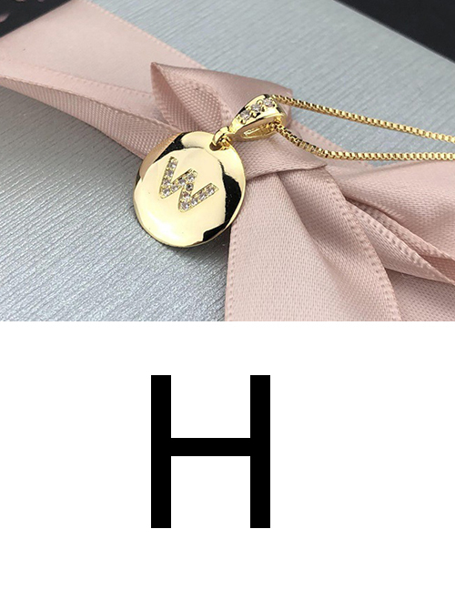 Fashion H Golden Glossy Diamond-plated Copper Plated Zircon English Alphabet Curved Necklace