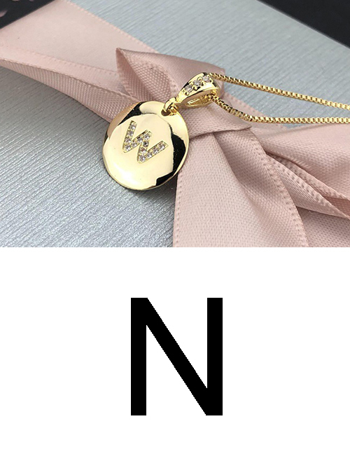Fashion N Gold Glossy Diamond-plated Copper Plated Zircon English Alphabet Curved Necklace
