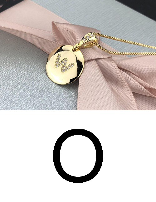 Fashion O Gold Glossy Diamond-plated Copper Plated Zircon English Alphabet Curved Necklace