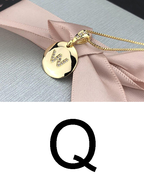Fashion Q Gold Glossy Diamond-plated Copper Plated Zircon English Alphabet Curved Necklace