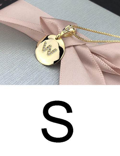 Fashion S Gold Glossy Diamond-plated Copper Plated Zircon English Alphabet Curved Necklace