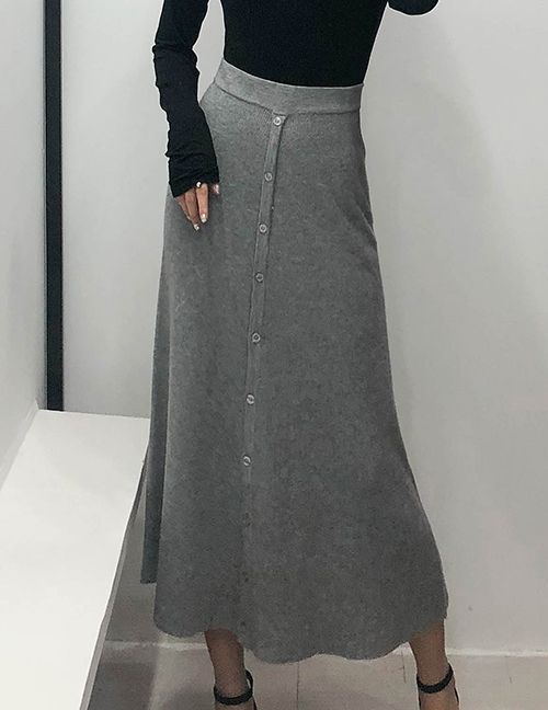 Fashion Gray Button Knit Skirt