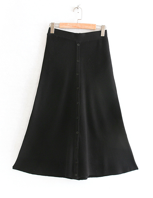 Fashion Black Button Knit Skirt