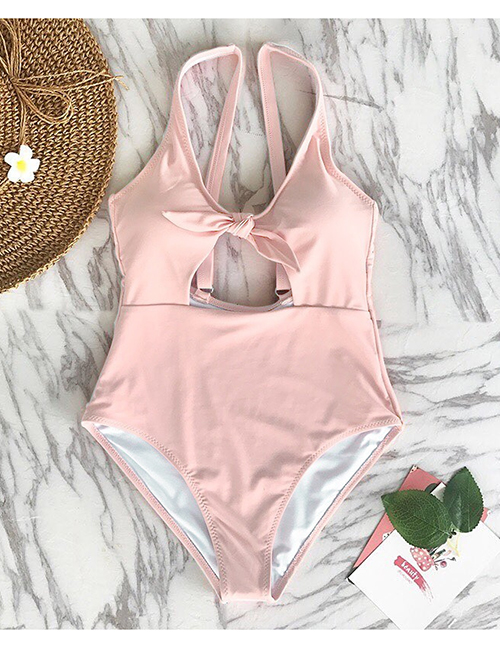Fashion Pink Printed Straps Split Swimsuit