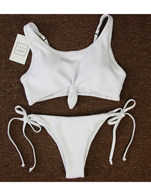 Fashion White Printed Straps Split Swimsuit
