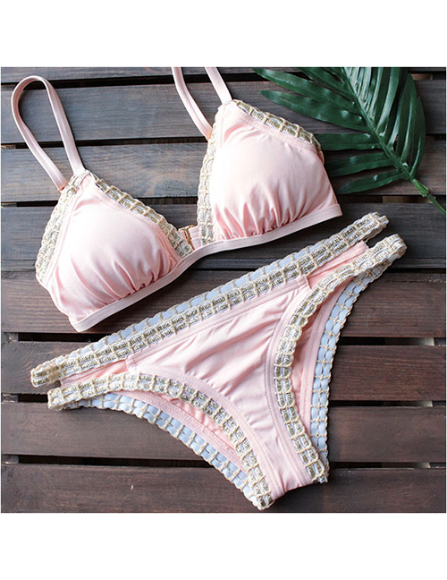Fashion Pink Printed Straps Split Swimsuit