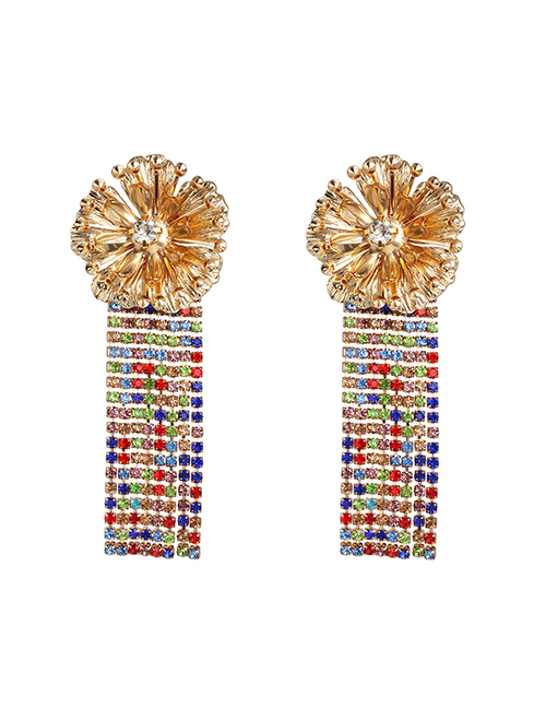 Fashion Color Alloy Flower Fringed Stud Earrings