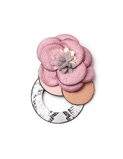 Fashion Pink Flower Geometric Leather Brooch