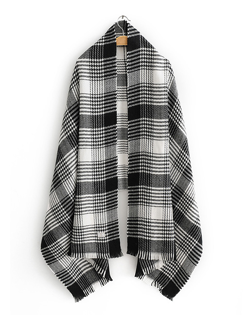 Fashion Black And White Houndstooth Cashmere Scarf Shawl