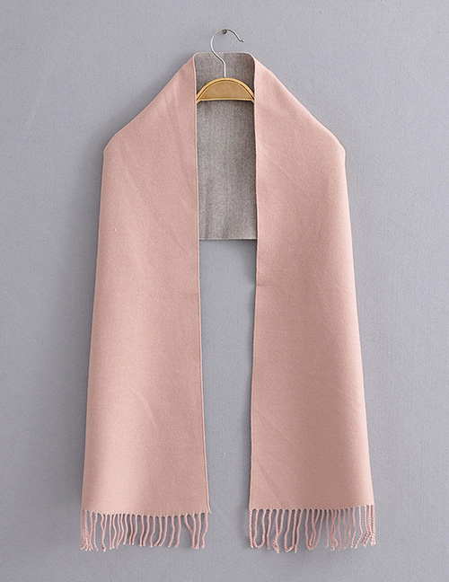 Fashion Light Pink Double-faced Cashmere Fringed Scarf Shawl (parental)