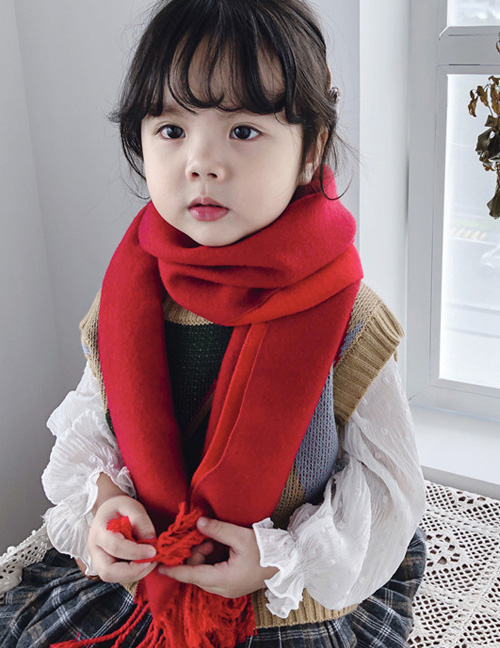 Fashion Big Red Double-faced Cashmere Fringed Scarf Shawl (parental)