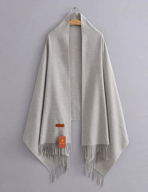 Fashion Light Grey Solid Color Cashmere Fringed Scarf Shawl