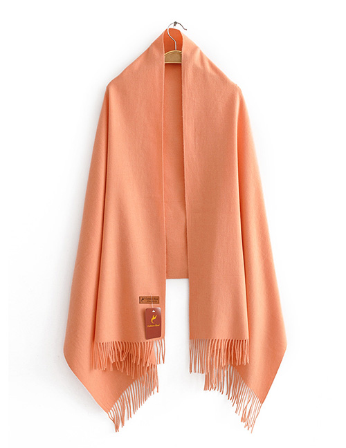 Fashion Orange Pink Solid Color Cashmere Fringed Scarf Shawl
