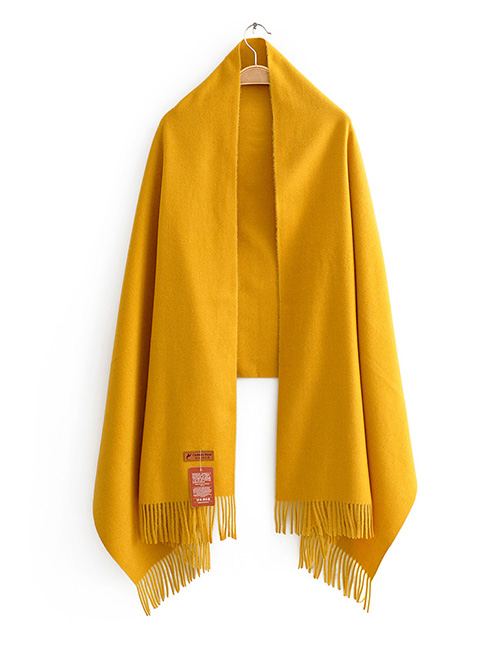 Fashion Ginger Yellow Solid Color Cashmere Fringed Scarf Shawl