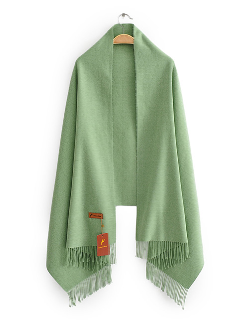 Fashion Avocado Green Solid Color Cashmere Fringed Scarf Shawl