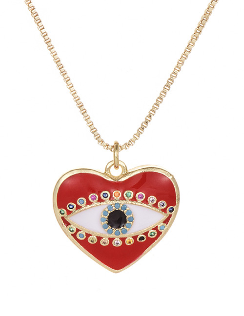 Fashion Red Copper Inlay Zircon Eye Love Necklace
