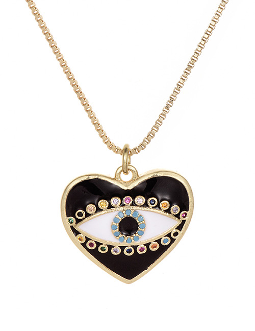 Fashion Black Copper Inlay Zircon Eye Love Necklace