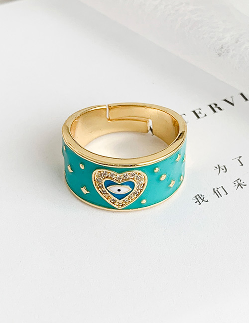 Fashion Lake Blue Copper Inlay Zircon Love Eye Ring