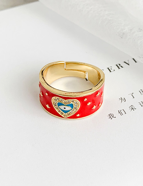 Fashion Red Copper Inlay Zircon Love Eye Ring
