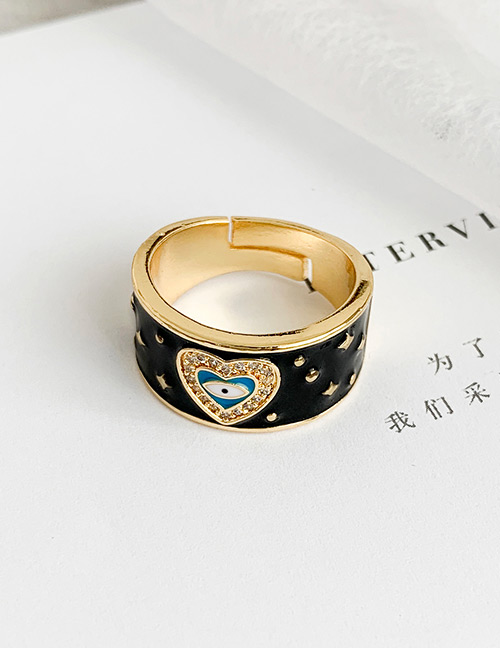 Fashion Black Copper Inlay Zircon Love Eye Ring