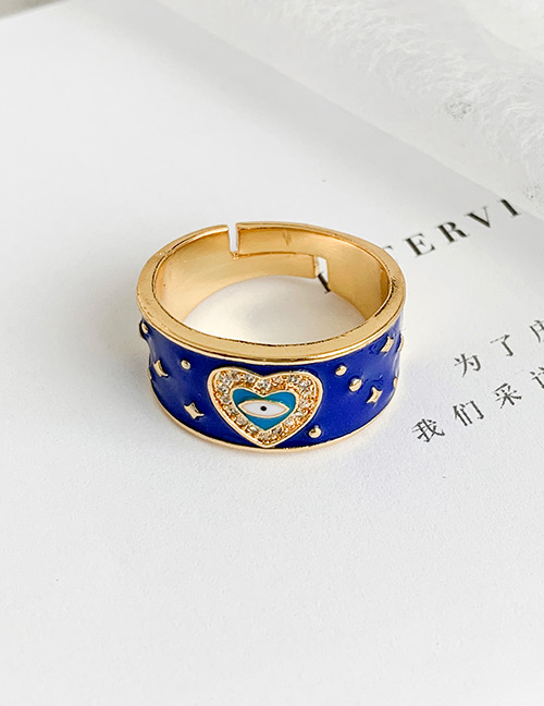 Fashion Royal Blue Copper Inlay Zircon Love Eye Ring