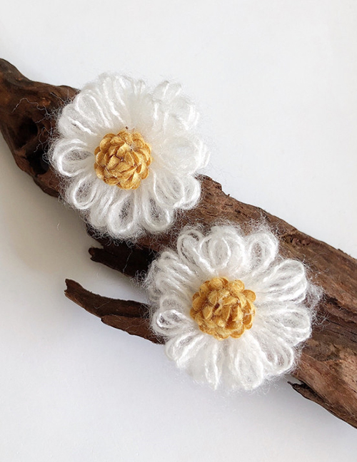 Fashion White Plus Yellow Earrings Flower Plush Woven Earrings