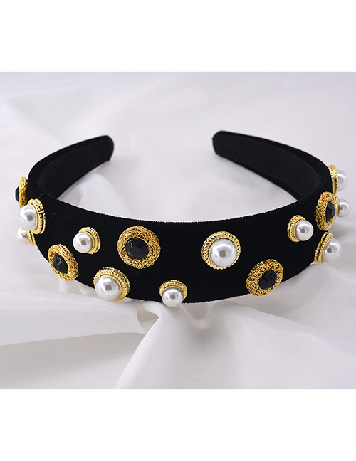 Fashion Black Geometric Pearl Circle Iron Flower Pearl Headband