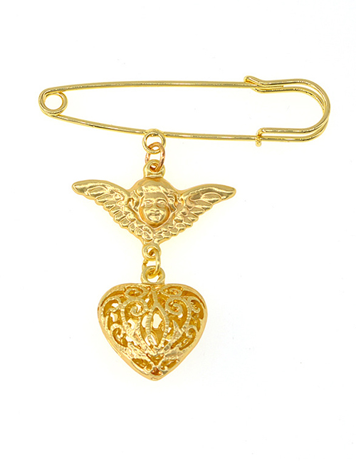 Fashion Gold Geometric Heart Angel Three-dimensional Brooch