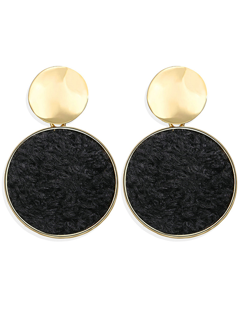 Fashion Black Round Inlaid Plush Sequin Earrings