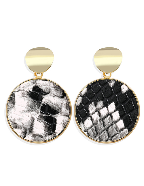 Fashion Black And White Serpentine Sequin Round Earrings