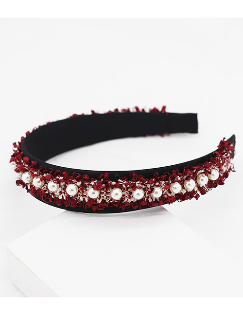 Fashion Red Lace Fabric Pearl Headband