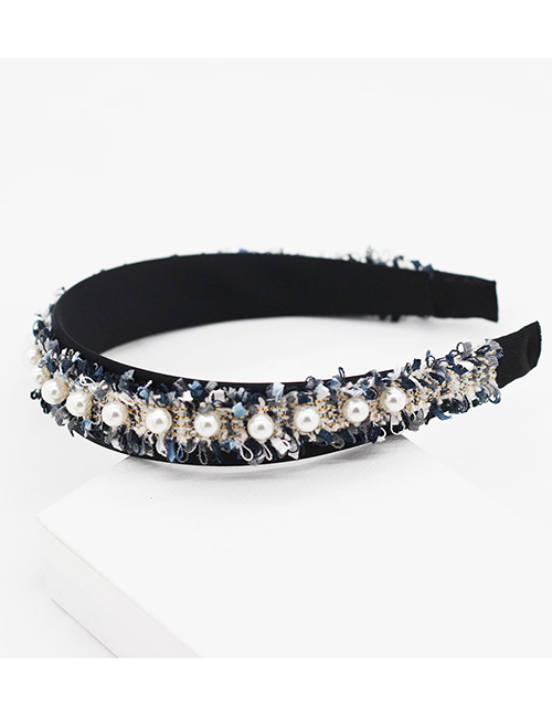 Fashion Blue Lace Fabric Pearl Headband