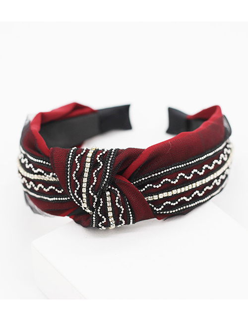Fashion Red Lace-encrusted Bow Geometric Headband Dance