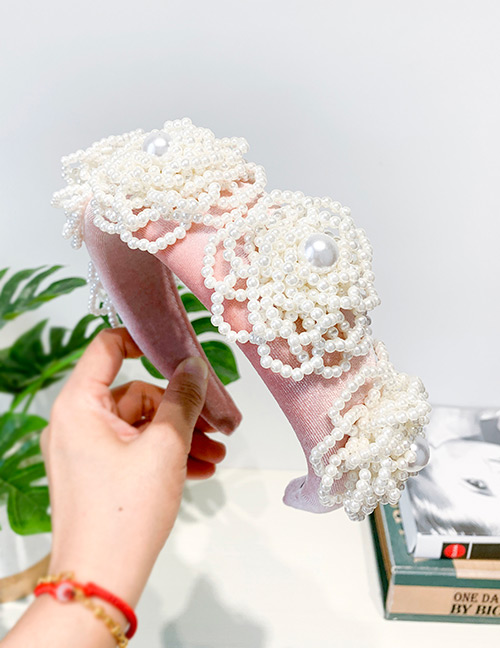 Fashion Pink Cloth Pearl Flower Headband