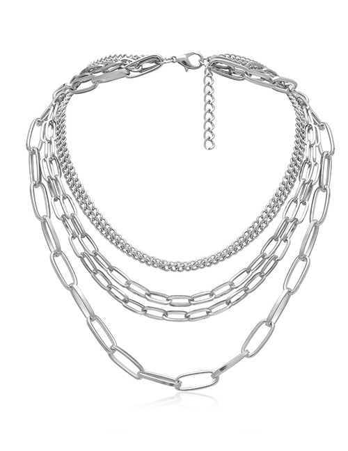 Fashion White K Geometric Multi-layer Chain Necklace