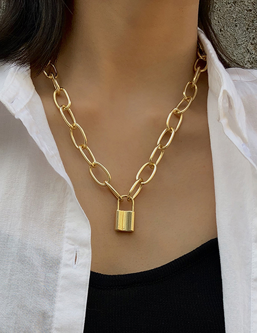 Fashion Necklace Gold Thick Chain Lock Single Layer Necklace