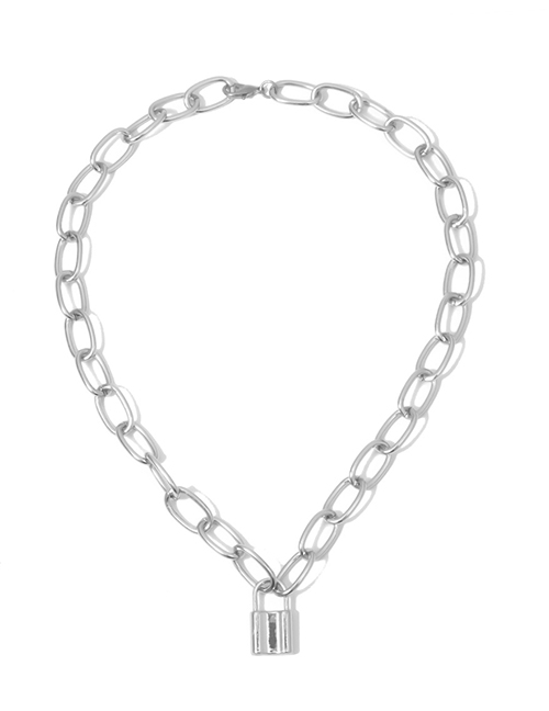 Fashion Necklace White K Thick Chain Lock Single Layer Necklace