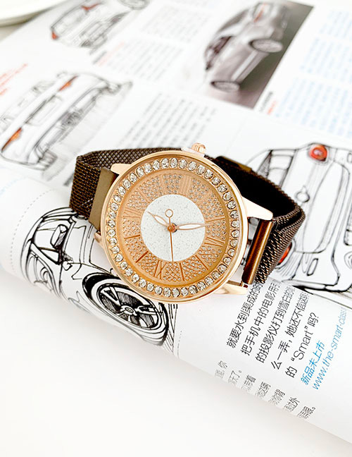 Fashion Brown Alloy Diamond Watch