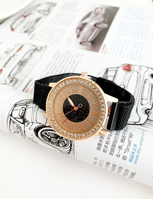 Fashion Black Alloy Diamond Watch