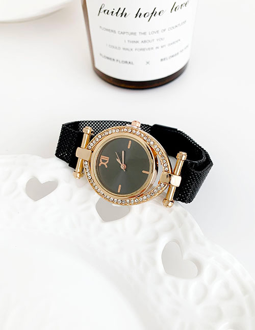 Fashion Black Alloy Diamond-enhanced Dialable Watch