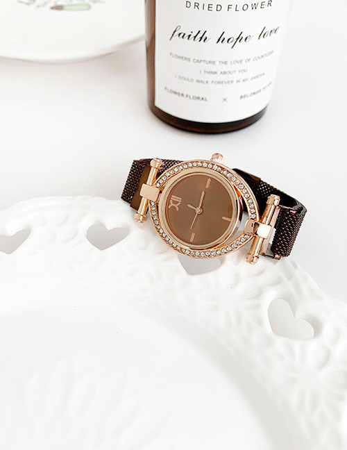Fashion Brown Alloy Diamond-enhanced Dialable Watch