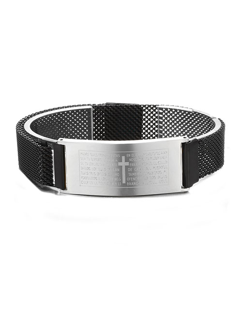 Fashion Black Stainless Steel Scripture Cross Magnetic Buckle Bracelet