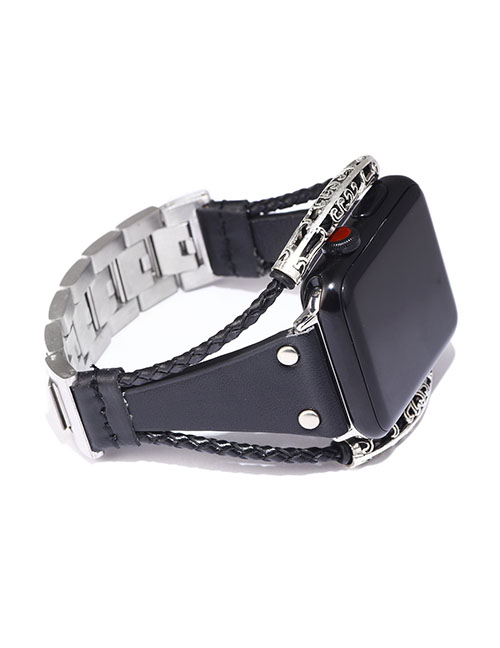 Fashion Black Leather Stainless Steel Watch (for Apple Iwatch)