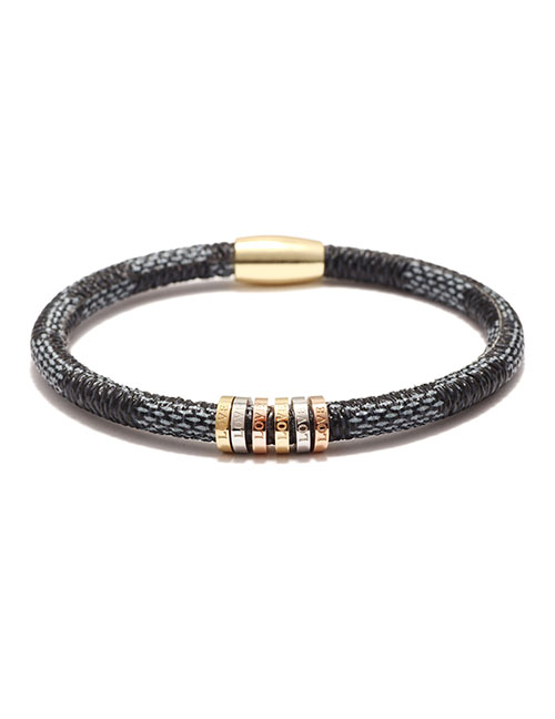 Fashion Black Stainless Steel Cowhide Striped Alloy Magnetic Buckle Letter Love Bracelet