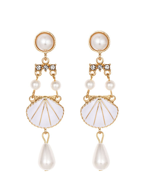 Fashion White Alloy Pearl Resin Beads Shell Earrings