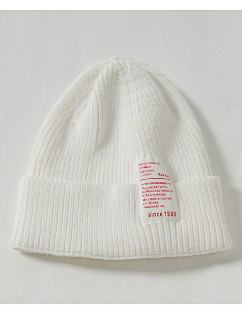 Fashion White 1980 Labeling Knitted Wool Cap Adult (56-60)