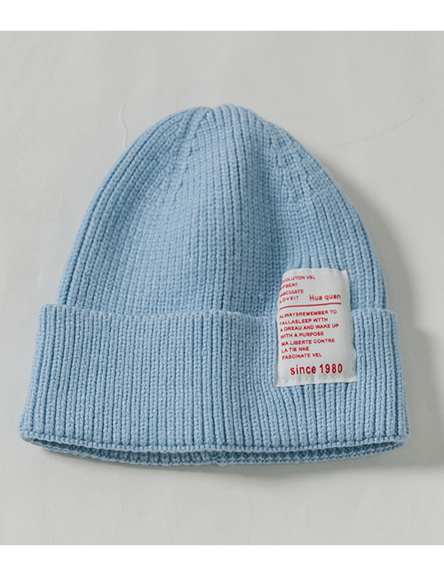 Fashion Light Blue 1980 Labeling Knitted Wool Cap Adult (56-60)