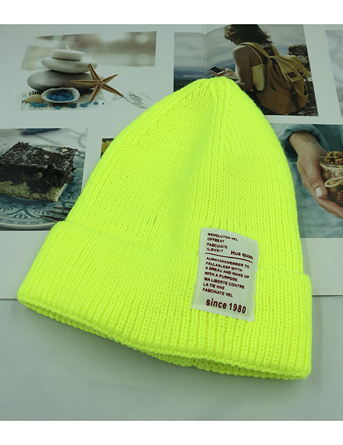 Fashion Fluorescent Yellow 1980 Labeling Knitted Wool Cap Adult (56-60)