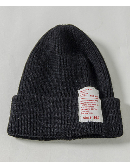 Fashion Black 1980 Labeling Knitted Wool Cap Children (48-52)