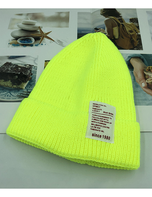 Fashion Fluorescent Yellow 1980 Labeling Knitted Wool Cap Children (48-52)